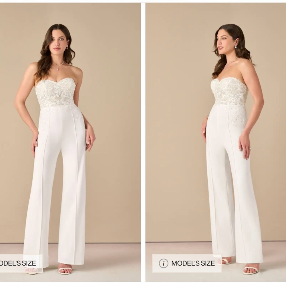 Azazie White Strapless Jumpsuit with Wide-Leg